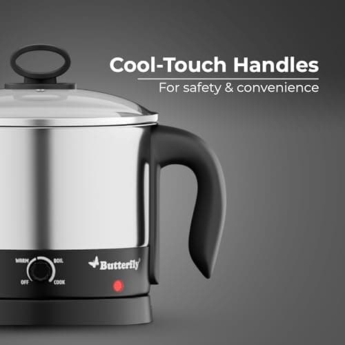 Butterfly Matchless Stainless Steel Multi Kettle 1.2 Litre | With Egg Rack, SS Stand | 600 Watts | For Hot Water, Tea, Coffee, Noodles, Egg Boiling, Soup | Dry Boil Protection | Silver 4