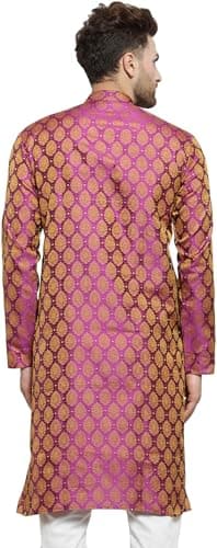 ALMORA Men's Jacquard Silk Kurta for Men Pink 2