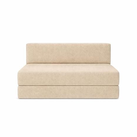 Foldable One Seater Sofa Bed 3 x 6 Ft Jute Fabric Washable Cover Convertible Sofa Bed for Home & Office, Guest Room (Finish Color - Beige - Pre-Assembled)