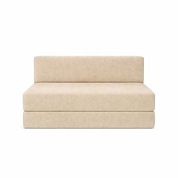 Foldable One Seater Sofa Bed 3 x 6 Ft Jute Fabric Washable Cover Convertible Sofa Bed for Home & Office, Guest Room (Finish Color - Beige - Pre-Assembled)