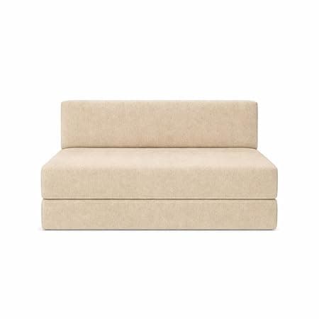 Foldable One Seater Sofa Bed 3 x 6 Ft Jute Fabric Washable Cover Convertible Sofa Bed for Home & Office, Guest Room (Finish Color - Beige - Pre-Assembled)