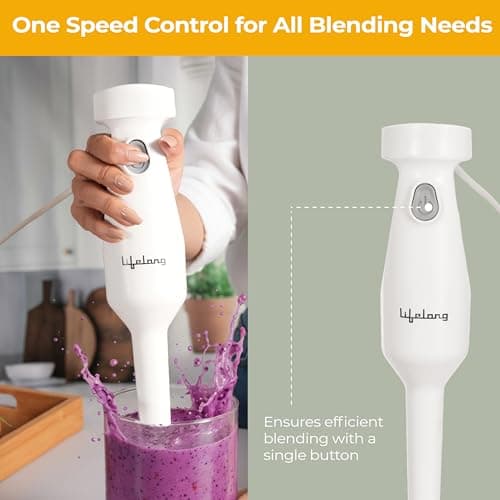 Lifelong 300W Electric Hand Blender for Kitchen | Single Speed Control | Detachable Stainless Steel Blades | Silent Operation | Easy Click Fit Locking | Multipurpose Blender for Smoothies & Juices 5