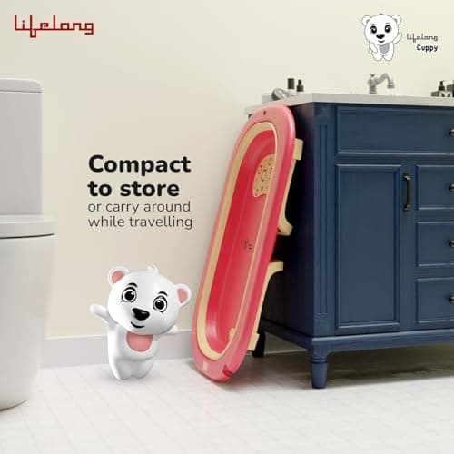 Lifelong Cuppy Foldable Baby Bath Tub for 0–5 Years | Spacious Bathtub for Baby Newborn to Toddler | Anti‑Skid Non‑Slip, Strong Foldable Legs, Easy Drain & Store (Vibrant Red, LLCBBT21) 2