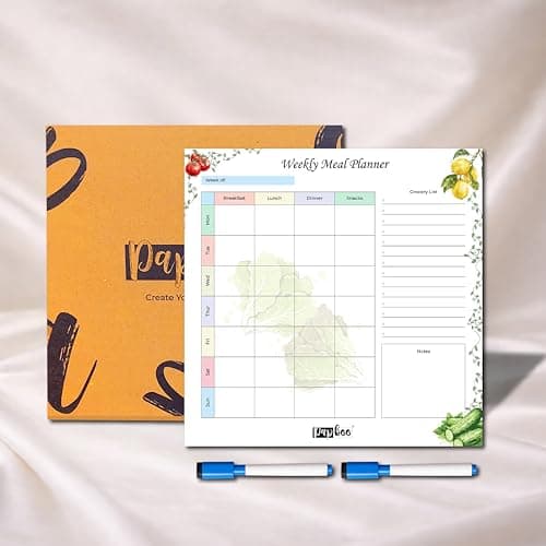 Papboo Rewritable Weekly Meal Planner, Magnetic White Board Planner Sheet (30x30CM, Landscape) with 2 Marker Pen - Flexible Writing 5