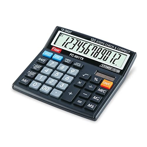 Flair FC-501 TX Desktop Series GST Calculator | 12 Digits Calculator | GST Calculation Function | Dual Power with Solar | 112 Steps Check & Correct | for College & Corporate Use| Black, Pack of 1 2