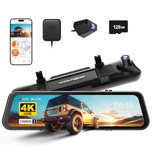 WOLFBOX G900 PRO Rear View Mirror Dash Cam for Car with 8MP STARVIS 2 IMX678, 12-Inch Dash Camera Front 4K and Rear 2.5K, Included 128GB Card, Voice Control, 5.8GHz WiFi, GPS, Loop Recording, G-Sensor