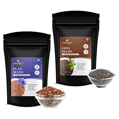 REORIC Edible Seeds Combo (Flax Seeds 100g, Chia Seeds 100g) | Raw Unroasted Mix Seeds for Eating | Rich in Omega 3, Fiber, Calcium & Protein for Weight Loss | Diet Snacks | Superfood | 200g