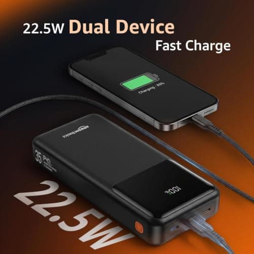 Amazon Basics 20000mAh 35W Fast Charging Power Bank | USB-C PD + USB-A QC Output | Digital Display | Portable Charger for Phones, Tablets & More | Black 4