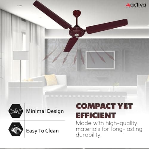 ACTIVA Apsara 1200mm Ceiling Fan, 390 RPM High Speed Air Delivery, Aerodynamic Large Sweep Blade for Air Delivery in Every Corner, 60 Watt Motor, 2 Years Warranty (Brown) 5