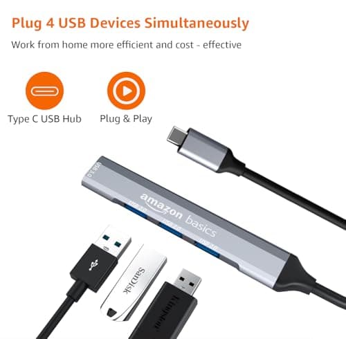 Amazon Basics USB-C Multiport Adapter with 1 USB 3.0 & 3 USB 2.0 Ports, Plug & Play, Built-in Smart Chip, Compatible with MacBook, Laptop, Tablet, Smartphone, and More 4