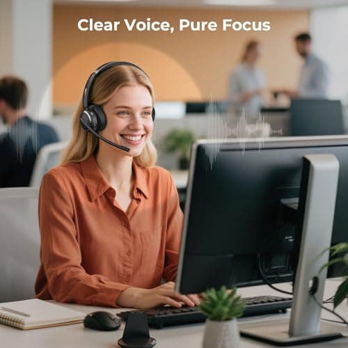 Waxop Wireless Headset with Mic for Work, Bluetooth Headset with Microphone (Noise Cancelling & Mute Button), Wireless Headphones with Mic for Work from/Office/Call Center/Computer/Teams/Zoom 3