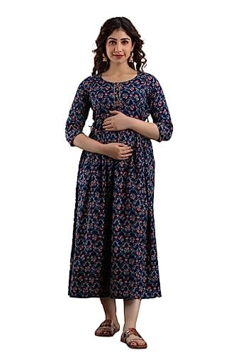 HRK VEMON Women's Pure Cotton Printed Maternity Gown Feeding Nighty A-line Feeding Dress Kurti Gown for Women Pack of 2 (XXX-Large, Multi-50) 3