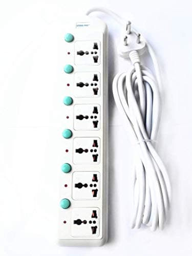 STONE-PRO 250V 6-Socket 4.8M Extension Cord, 2500W MAX, Individual Switch, Adaptable to All Countries, Flex Box, Spike Buster 2