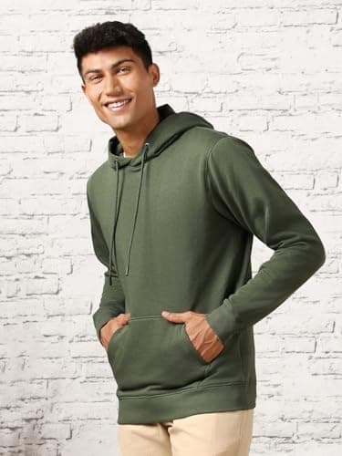 NOBERO Elegant Unisex Olive Green Cotton Solid Plain Hoody Sports Winter Gym Workout Running Travel Trekking Hooded Sweatshirts and Hoodies for Unisex Cotton Winter Casual Wear Without Zipper-L 3