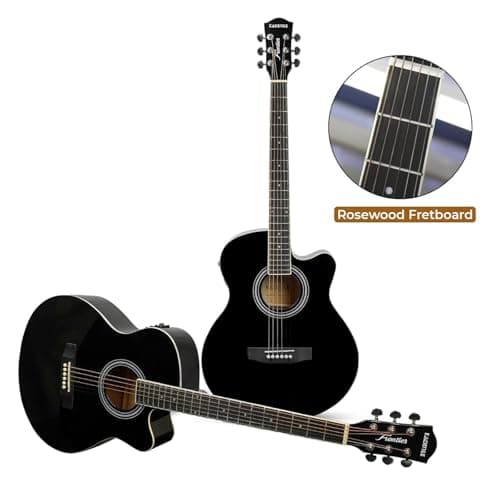Kadence Frontier 40" Electro Acoustic Guitar Grand Auditorium Cutaway Comes with Bag, Set Of Strings, Strap, Picks, Capo EQ Includes Learning Course Glossy Black 5