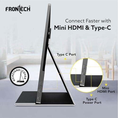 FRONTECH 17.3" Portable LED Monitor | Full HD 1920×1080 IPS Display | 60Hz Refresh Rate | Mini HDMI & Dual Type-C Ports | Built-in Speaker | Kickstand Cover | External Laptop Monitor (MON-0084) 4