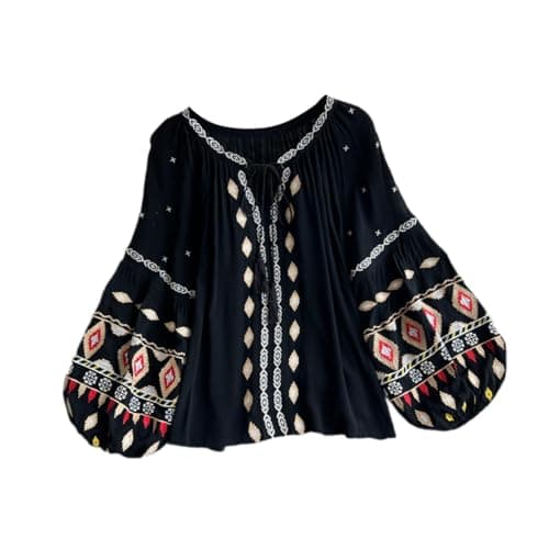 Meadawgs® Embroidery Blouse for Women Trendy Ethnic Shirt for Street Black|Clothing, Shoes & Accessories | Womens Clothing | Tops & Blouses|1 Women Embroidery Blouse 4