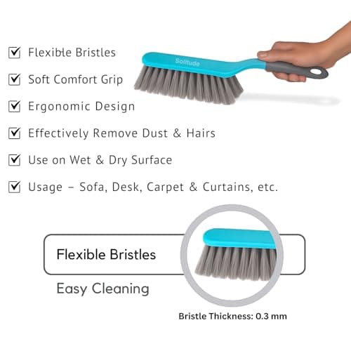 Solitude Long Bristle Dust Remover Brush for Daily General Cleaning Duster | Dusting Brush Ideal for Clothes, Carpet, Car Seat, Bed, Sofa, Curtains, Mats and Household Cleaning - Pack of 1 4