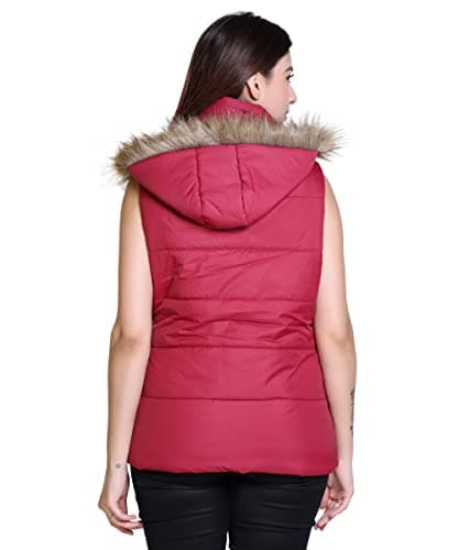Brazo Women's Sleeveless Solid Jacket With Hoodie (M, Maroon) 5