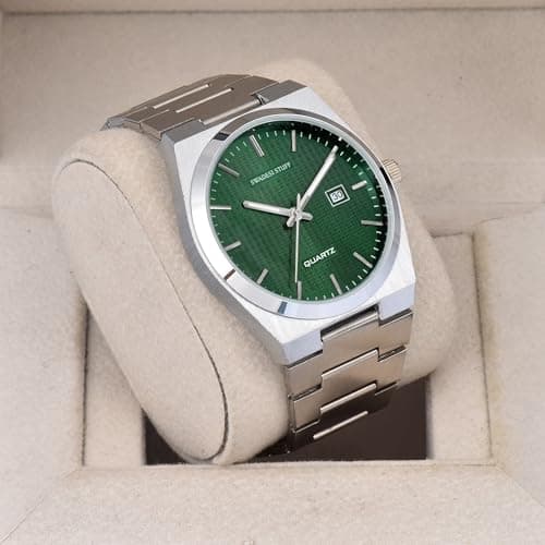 SWADESI STUFF Stainless Steel Date Display Mens Wrist Analogue Watch (Blue), Dial-Color:Multicolour, Band Color:Silver (Green) 4