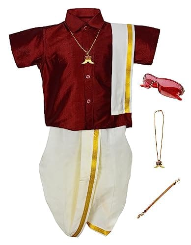 AMIRTHA FASHION Boys Traditional Dhoti & Shirts SET WITH ACCESSORIES (Pyjamas Dhoti MAROON, 1-2 Years)