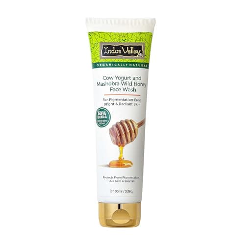 INDUS VALLEY Cow Yogurt Mashobra Honey & Papaya Cleansing Face Wash for Bright & Glowing Skin Reduces Spots Blemishes & Pigmentation Low Foam Men & Women (100gm + 50% Extra)
