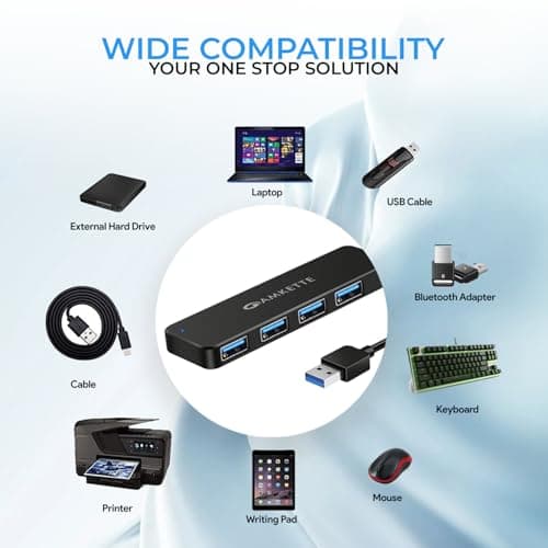Amkette 4 Port Superspeed USB Hub 3.0 for PC/Laptops, Portable Data Hub with Hi-Speed Data Transfer Up to 5 GBPS, Charging Function| Strong and Durable, Power Supply Port and 80 cm Long Cable (Black) 6
