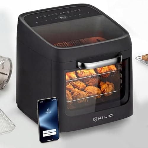 KILIG Nexa Edge 12L Digital Air Fryer Oven, 6-in-1, 1800W, 12 Presets, Rotisserie & Rotating Basket, StepChef App Control, 100% Toxin-Free, 2 Year Warranty, Matte Black