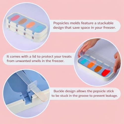 BURRDOFF (Set of 2) (Pink+Blue) Stackable Mini Silicone Ice Cream Maker, Ice Cream Mould Set Kulfi Moulds Set Popsicle Mould Silicone, Kulfi Maker for Freezer 2