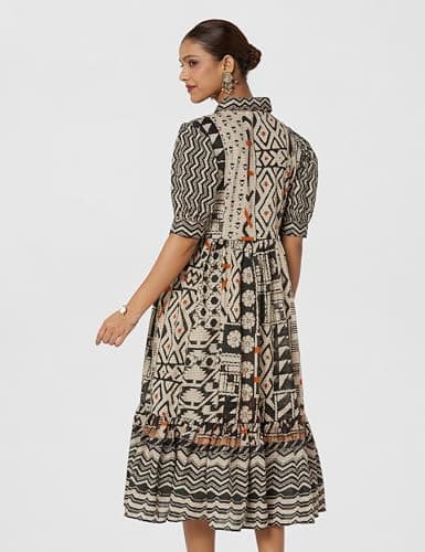 BIBA Women's Black Cotton Tiered Printed Kurta_38 3