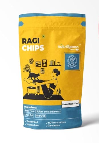 Nutrispoon Ragi Chips Baked Supergrain Superfood Masala Flavour - Palm Oil Free | Flavored Chips | High Protein, Healthy, Gluten-Free | Crunchy Snacks-40 Gram