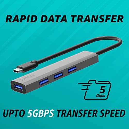 Zinq Technologies Zinq 4 USB 3.1 High Speed Ports Hub with Type C Input, All Ports USB 3.1 Adapter with Slim Aluminium Body for Laptop, MacBook, Windows Pc, Tablets, Type-C Mobile Devices (Grey) 3