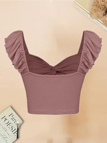 Captain Shah Crop Top for Women's – Trending Look Solid Ruffle Sleeveless Stylish Knotted Front, Soft high Stretch Cotton Fabric, Summer Casual 3