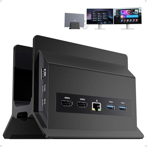 PULWTOP USB C Laptop Docking Station Dual Monitor, 11 in 1 Vertical Dock with 2 HDMI 4K, 3 USB A/C 10Gbps, 2USB-A 5Gbps, USB A 2.0, Ethernet, Docking Station Stand for Type-C Laptops (Black)