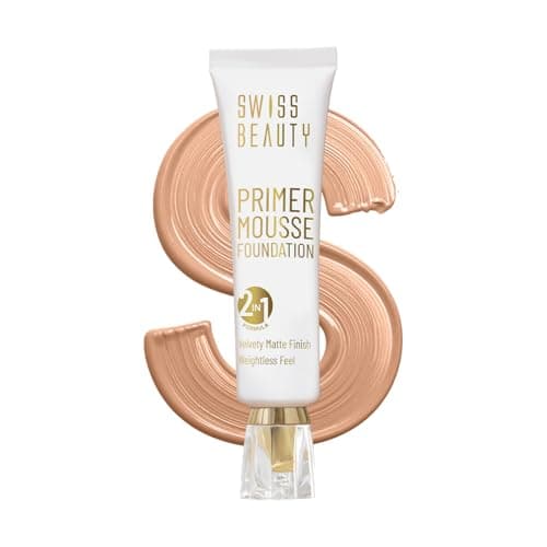 Swiss Beauty Primer Mousse Foundation Weightless Smooth & Velvet Touch, Matte Finish, Face Makeup, Warm Fawn, 30ml