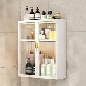 MIORAH Bathroom Storage Cabinet | Bathroom Accessories Set, Washroom Organiser Cabinet | 2 Layer, Space Saving Carbon Steel Shelf, White, 50 Cm, Pack of 1