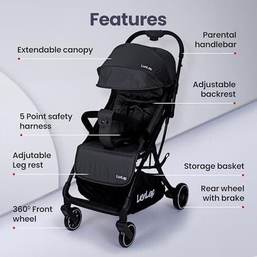 LuvLap Regency Baby Stroller, Pram for 0 to 3 Years with 5 Point Safety Harness, Large Storage Basket, Heavy Duty Wheels, Easy Fold, Extendable Canopy, Multilevel Recline & Adjustable footrest 2