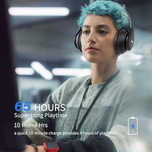 Uliptz Wireless Bluetooth Headphones, 65H Playtime, 6 EQ Sound Modes, HiFi Stereo Over Ear Headphones with Microphone, Foldable Lightweight Bluetooth 6.0 Headset for Travel/Office/Cellphone/PC 3