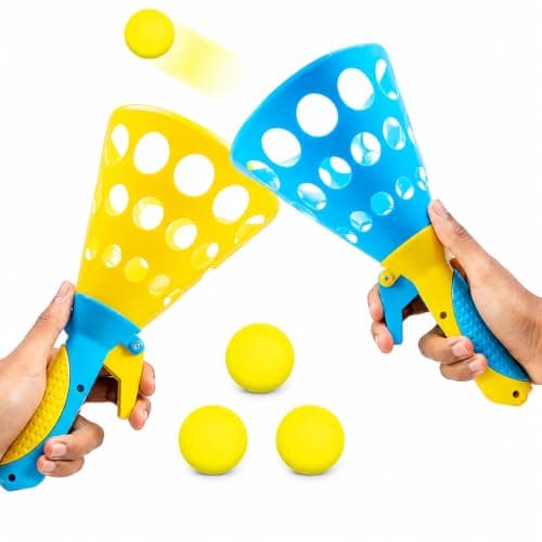 Toyndia Click and Catch Twin Ball Launcher Game with 3 Balls | Pop & Catch Ball Toy Set | Indoor Outdoor Sports Game for Kids | Active Play Toy for Boys & Girls 3+ Years | Multicolor (Pack of 1)