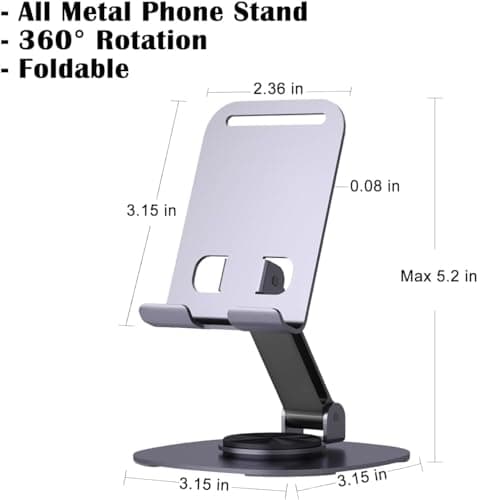coku Mobile Phone Stand 360° Rotation Height and Angle Adjustable Cell Phone Stand for Desk Office Foldable Desktop Phone Holder for Smartphone 4-10'' Tablet Holder (Gray) 2