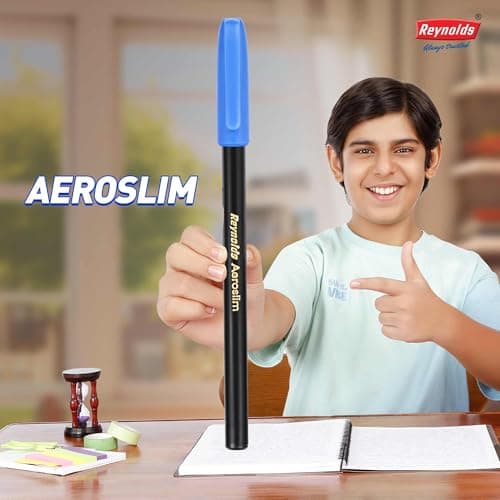 Reynolds AEROSLIM Ball Pen SET - 70 PENS (60 BLUE, 5 Black, 5 Red) | PEN WITH COMFORTABLE GRIP |BALL PENS FOR WRITING | PEN FOR STUDENTS & OFFICE STATIONERY | 0.7 mm TIP SIZE 4