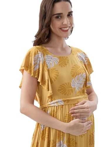 AV2 Women Maternity Feeding Dress Yellow Large 5176 4