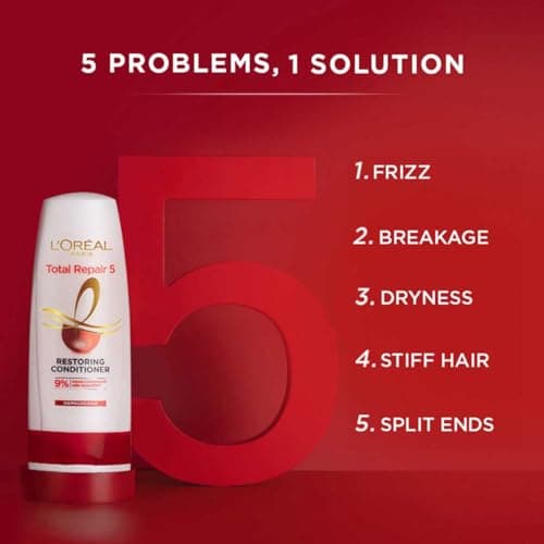 L'Oreal Paris Repairing Shampoo + Restoring Conditioner + Smoothening and Repairing Serum For Damaged and Weak Hair, With Pro-Keratin, Ceramide+UV Filter, Total Repair 5, Bundle pack 5