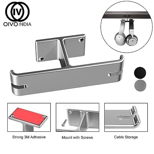 OIVO INDIA Aluminum Headphone Hanger, Gaming Headset Headphone Hook Holder Mount Under Desk with Cable Organizer for All Headphones (Silver) 4