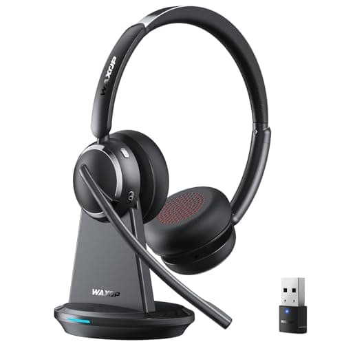 Waxop Wireless Headset with Mic for Work, Bluetooth Headset with Microphone (Noise Cancelling & Mute Button), Wireless Headphones with Mic for Work from/Office/Call Center/Computer/Teams/Zoom