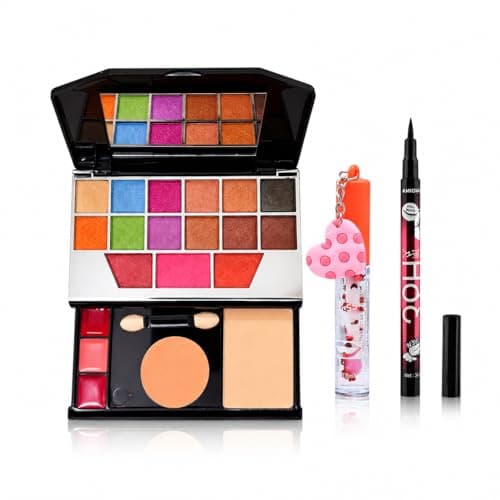 All in One Makeup Kit for Girls | Eyeshadow Palette, Lip Gloss, Eyeliner Kajal | Colorful Pretend Play Makeup Set | Kids Gift Set