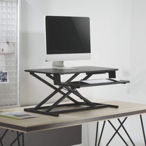 JIN OFFICE Sit Stand Desk Converter| Large Size 80 * 40CM Top| Premium Hydraulic Gas Spring Height Adjustable Standing Desk Converter| 1 Year Warranty | to be Placed on Top of The Desk| Standing Desk