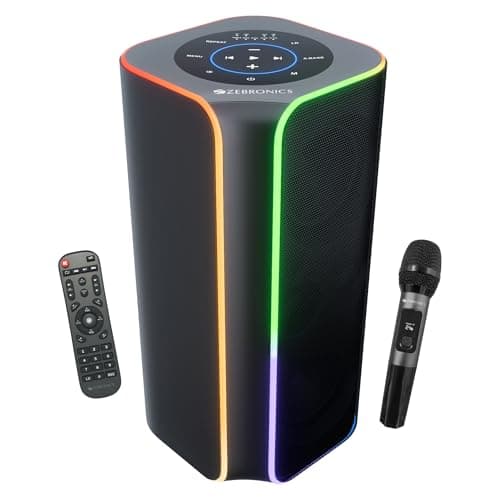 Zebronics 2026 Launch 120W Portable Party Speaker, Dual 13.33cm Drivers, Upto 7hrs Playback, Wireless Mic, TWS Function, 9 RGB Modes, BTv5.3, USB & AUX, Rapid Charge, Carry Handle (Party FYRE 700)