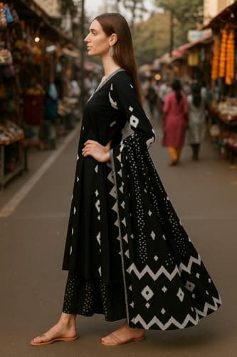 Yashika Women's Cotton Blend Printed Kurta with Pant & Dupatta| Kurta with Pants and Dupatta Set_AZ-YS-KS2174 BLACK_CG1-M 3