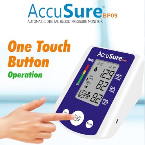 AccuSure BP09 Digital Blood Pressure Monitor – Automatic Upper Arm BP Machine for Home Use, Large Display, WHO Indicator, Dual User Memory, Adjustable Cuff (22–40 cm), USB Type-C & Battery Powered | 2 2